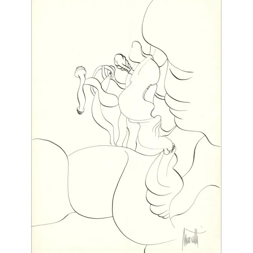 MORETTI Raymond - Dessin original à l'encre "Composition PT05" 42x30cm