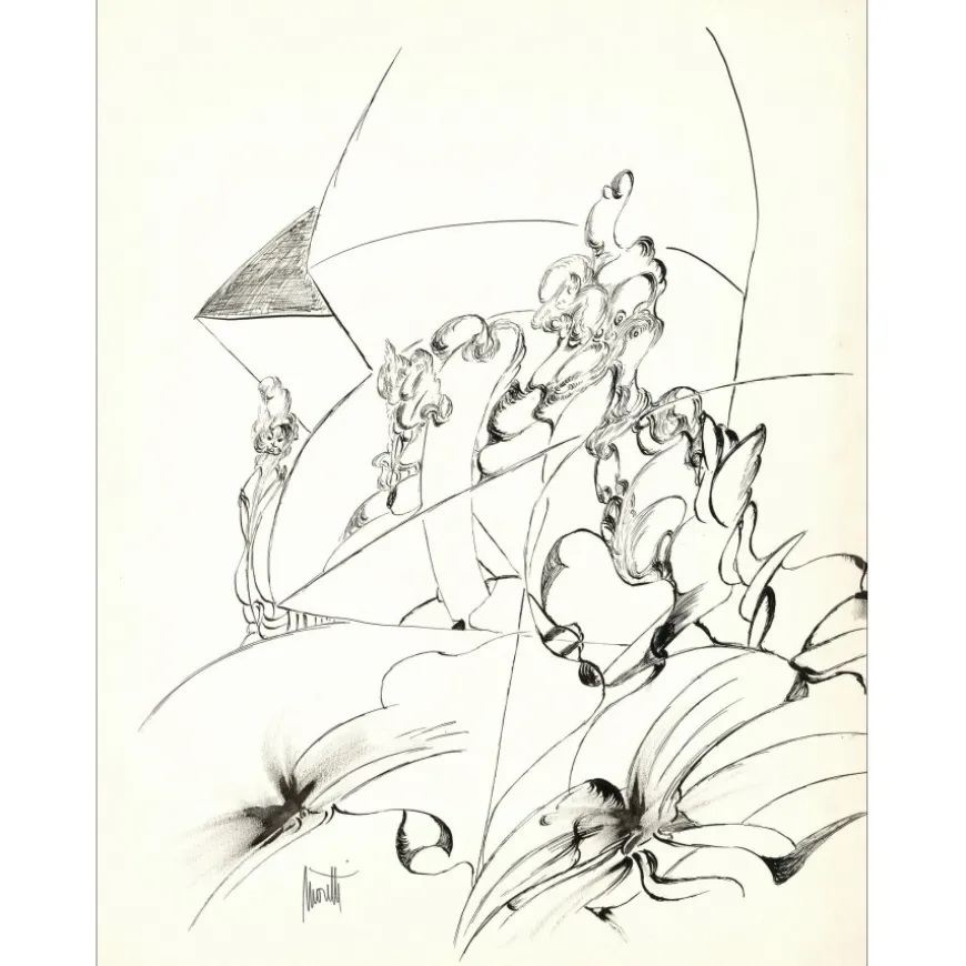 MORETTI Raymond - Dessin original à l'encre "Composition GD02" 65x50cm