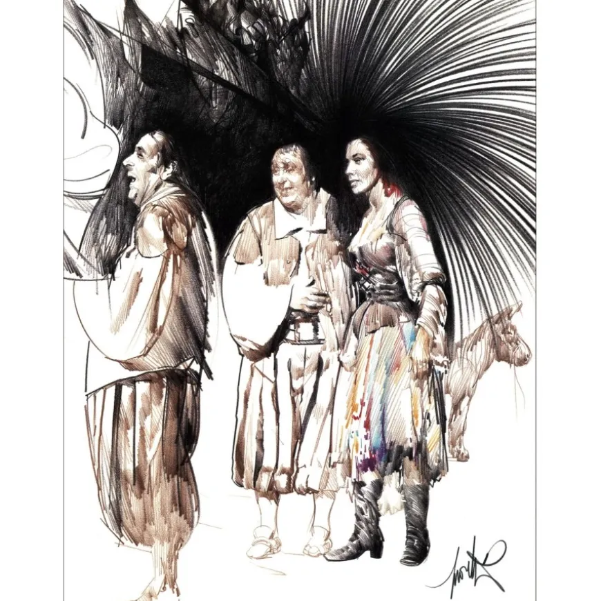 MORETTI Raymond - Lithographie originale "L'Homme de la Mancha 02" 43x32cm - 1985