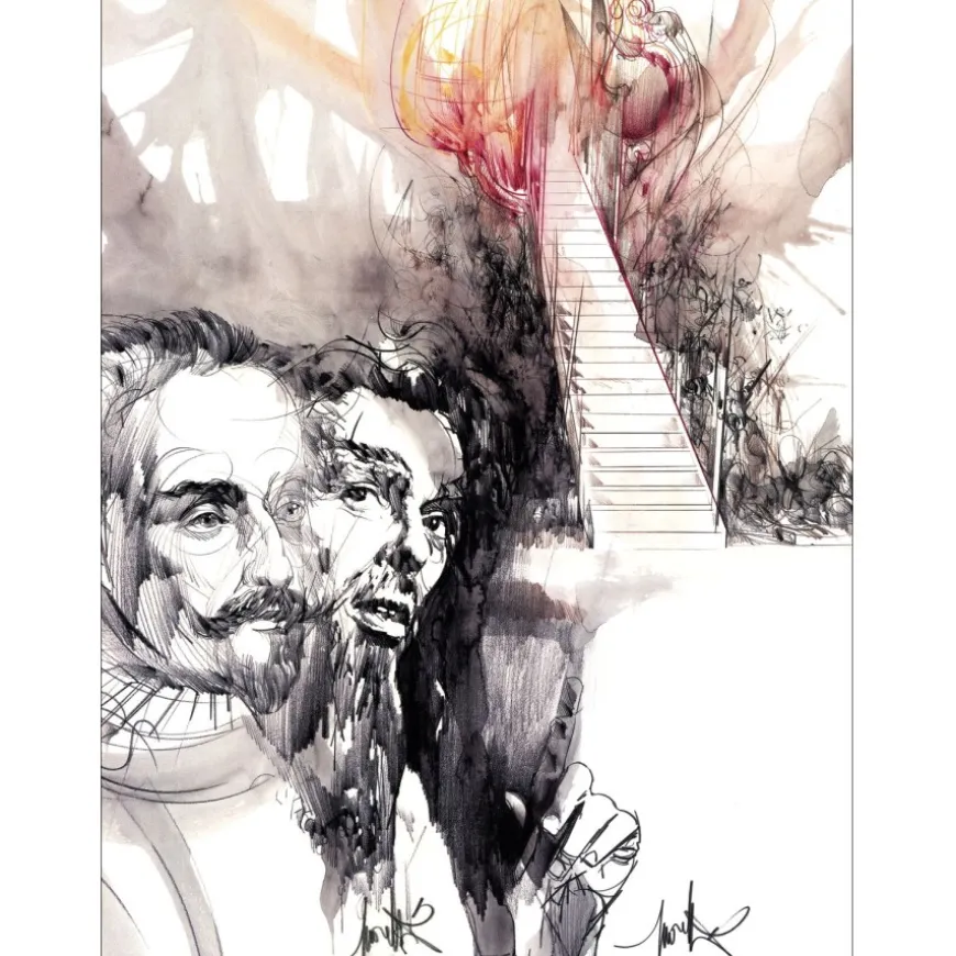 MORETTI Raymond - Lithographie originale "L'Homme de la Mancha 03" 43x32cm - 1985
