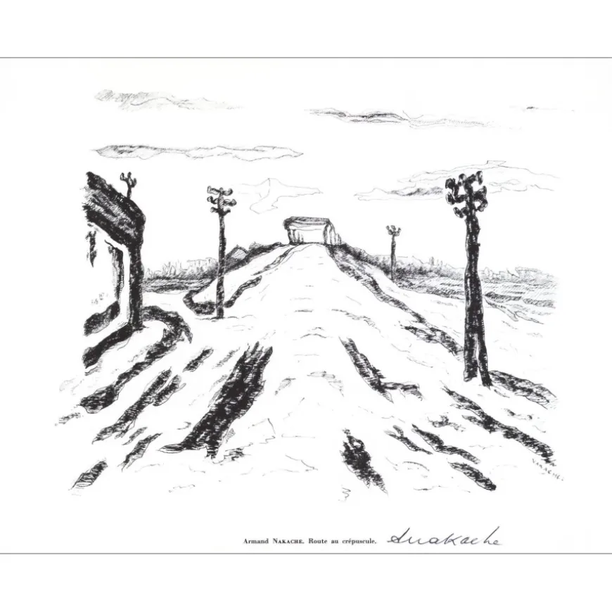 NAKACHE Armand - Lithographie signée au crayon "Route au crépuscule" 27x21cm - 1961