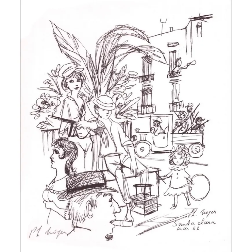 NOYER Philippe - Lithographie "Personnages" 27x21cm - 1963 - Signée au crayon