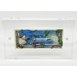 PAZBLANDINA - Dessin original sur Dollar $ "Sonic" 6,6x15,6cm - 2023