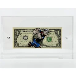 PAZBLANDINA - Dessin original Recto/Verso sur Dollar $ "Popeye" 6,6x15,6cm - 2024