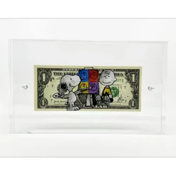 PAZBLANDINA - Dessin original sur Dollar $ "Snoopy" 6,6x15,6cm - 2024