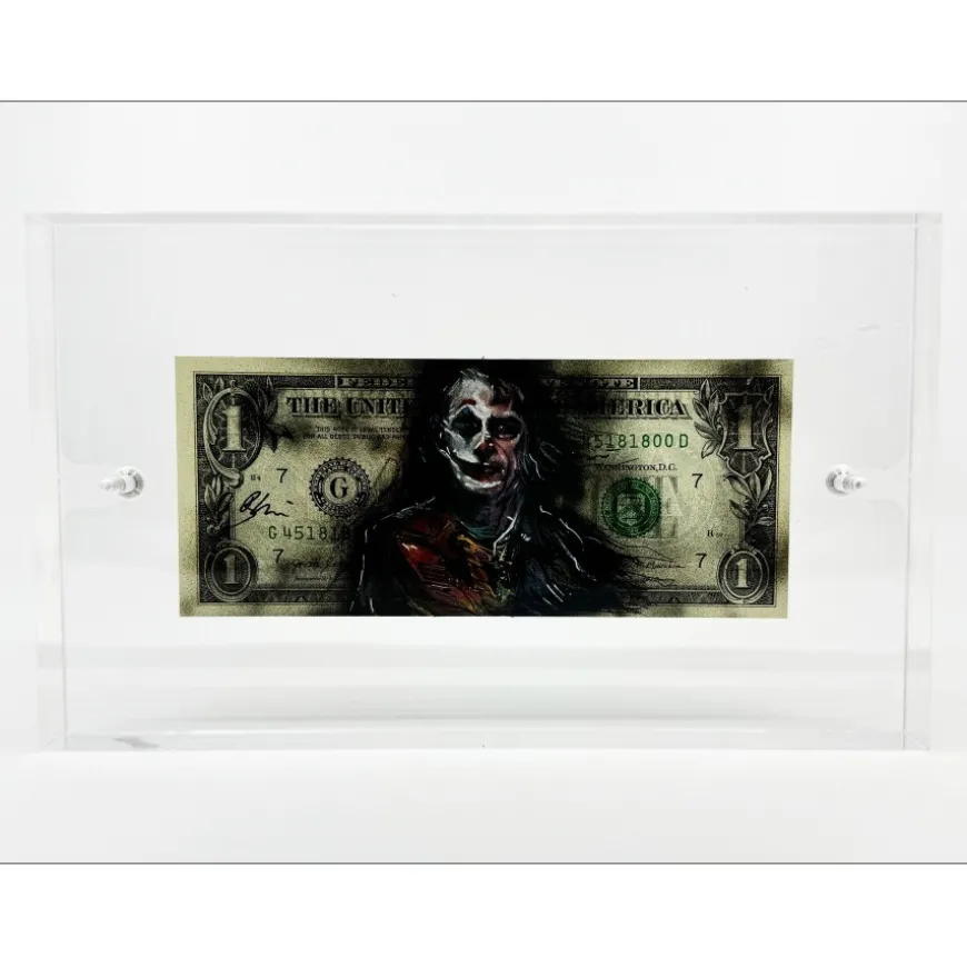 PAZBLANDINA - Dessin original sur Dollar $ "Joker" 6,6x15,6cm - 2024