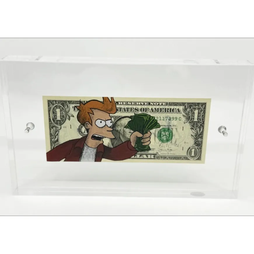 PAZBLANDINA - Dessin original sur Dollar $ "Simpsons, Futurama, Philip J. Fry" 6,6x15,6cm - 2021