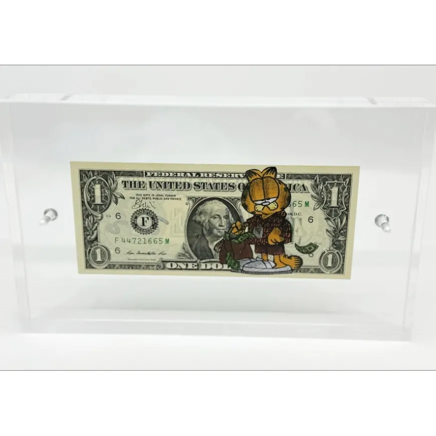 PAZBLANDINA - Dessin original sur Dollar $ "Garfield" 6,6x15,6cm - 2021