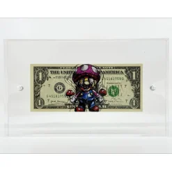 PAZBLANDINA - Dessin original sur Dollar $ "Mario" 6,6x15,6cm - 2024