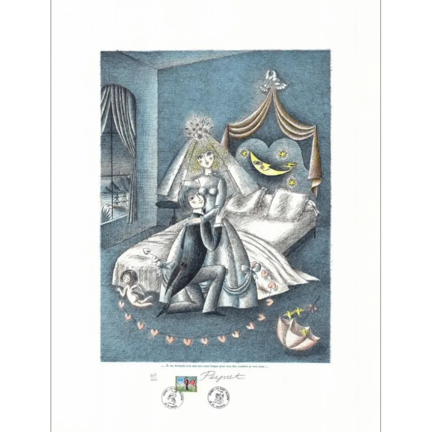 PEYNET Raymond - Lithographie originale "Je me demande si la loin sera assez longue,.." 76x56cm - 1985