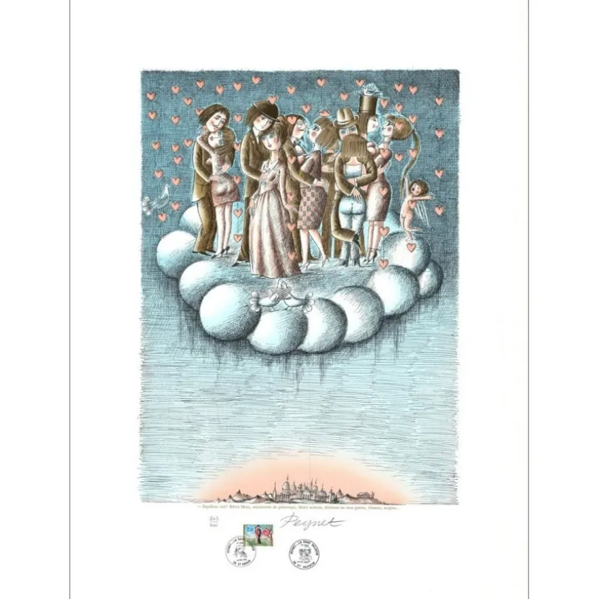 PEYNET Raymond - Lithographie originale "Septième ciel ! .." 76x56cm - 1985