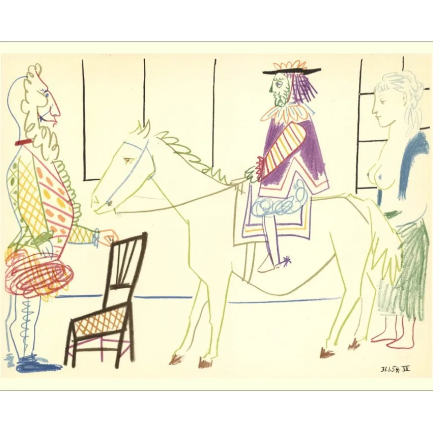 PICASSO Pablo - Lithographie en couleur "La Comédie Humaine 31.1.54. VII" 26x35cm