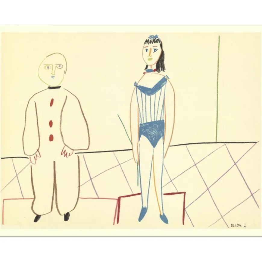 PICASSO Pablo - Lithographie en couleur "La Comédie Humaine 30.1.54. I" 26x35cm
