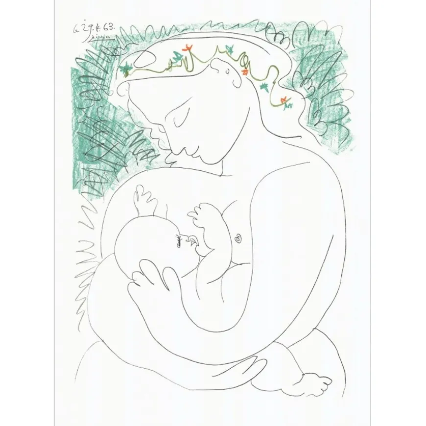 PICASSO Pablo - Lithographie "Maternité, Femme et enfant" 90x64cm
