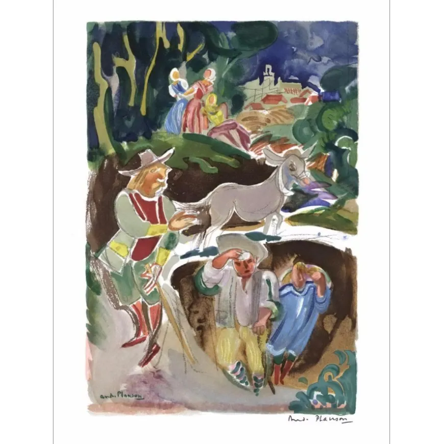 PLANSON André - Lithographie originale "Le meunier, son fils et l'âne" 38x28cm - 1961