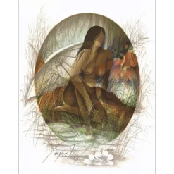 POULET Raymond - Lithographie originale "Femme à l'ombrelle" 64x49cm