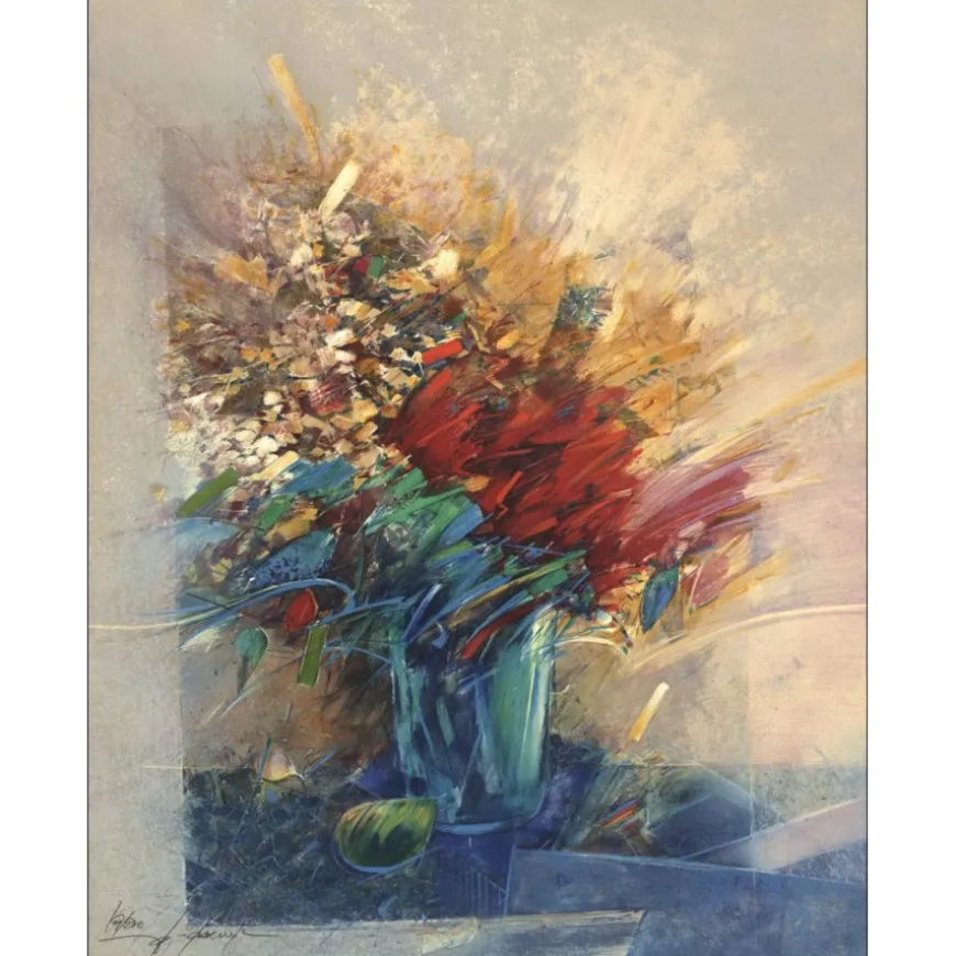 POULET Raymond - Lithographie originale "Le bouquet" 77x60cm