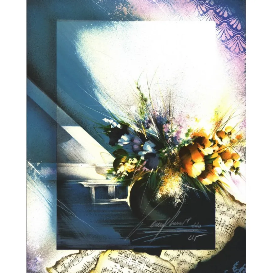 POULET Raymond - Lithographie originale "Bouquet au vase noir" 46x35cm
