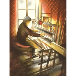 POULET Raymond - Lithographie originale "Le Tisserand" 37x27cm - 1984