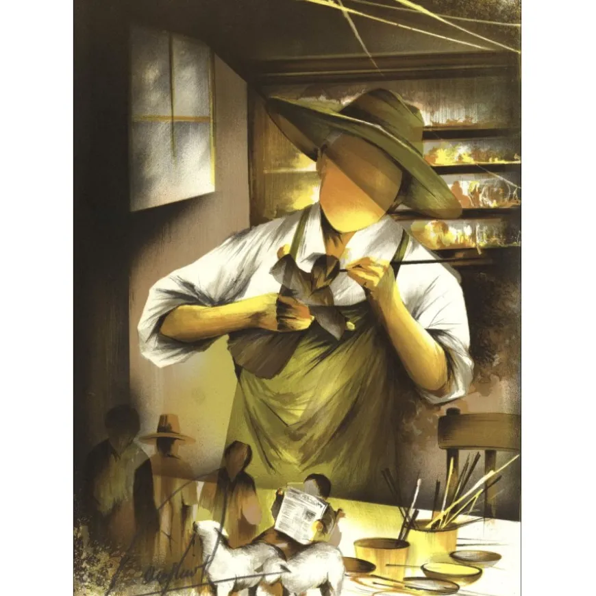 POULET Raymond - Lithographie originale "Le Santonnier" 37x27cm - 1984