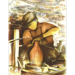 POULET Raymond - Lithographie originale "Le Potier" 37x27cm - 1984
