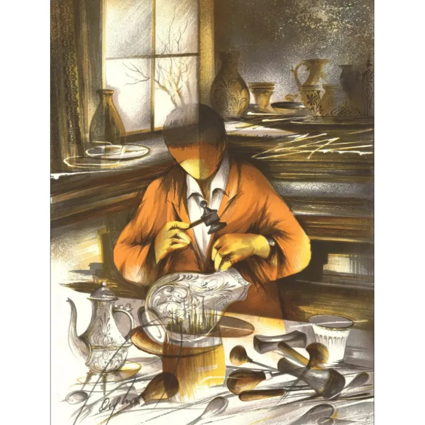 POULET Raymond - Lithographie originale "L'Orfèvre" 37x27cm - 1984