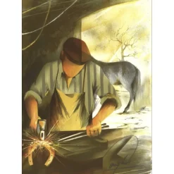 POULET Raymond - Lithographie originale "Le Maréchal-Ferrant" 37x27cm - 1984