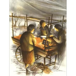 POULET Raymond - Lithographie originale "Le Marchand des Quatre-Saisons" 37x27cm - 1984