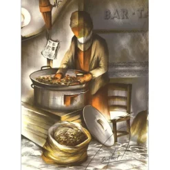 POULET Raymond - Lithographie originale "Le Marchand de Marrons" 37x27cm - 1984