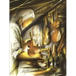 POULET Raymond - Lithographie originale "Le Luthier" 37x27cm - 1984