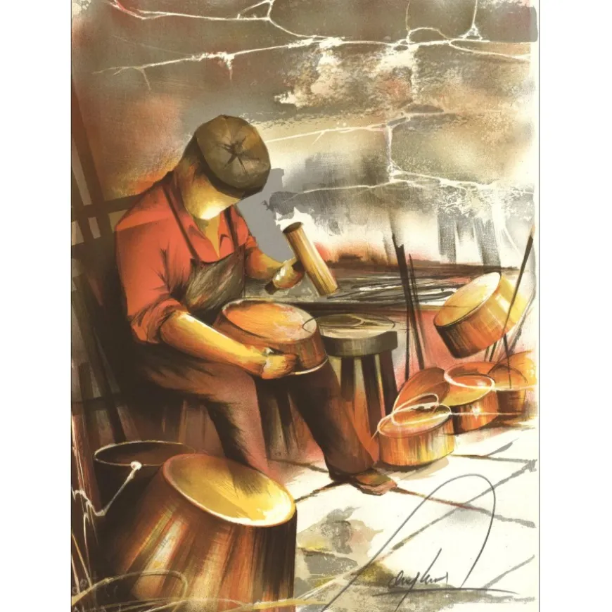 POULET Raymond - Lithographie originale "Le Chaudronnier" 37x27cm - 1984
