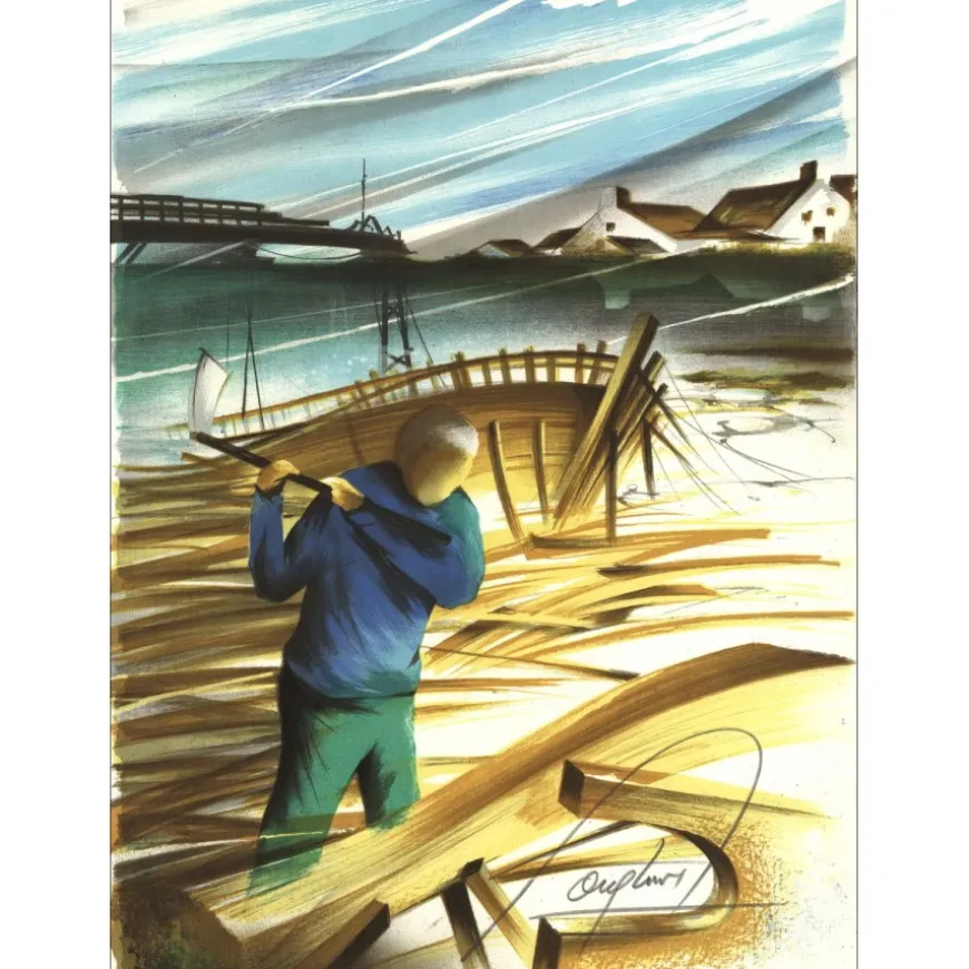 POULET Raymond - Lithographie originale "Le Charpentier de Marine" 37x27cm - 1984