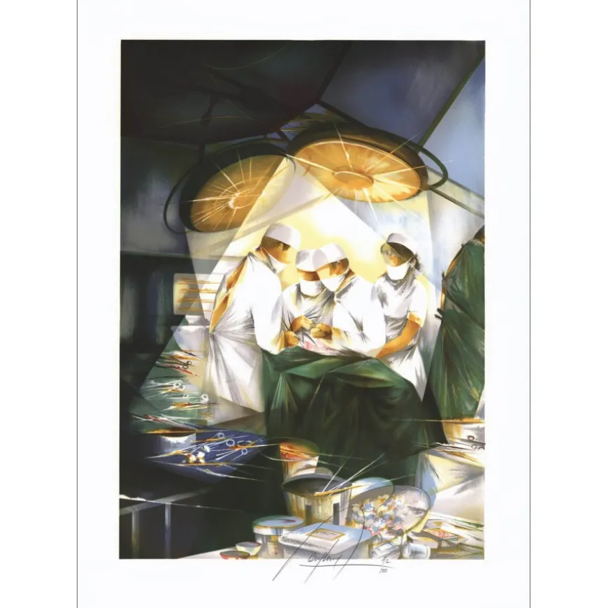 POULET Raymond - Lithographie originale "Les métiers : Le chirurgien" 75x54cm