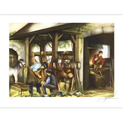 POULET Raymond - Lithographie originale "Les métiers : Le maréchal ferrant" 54x75cm