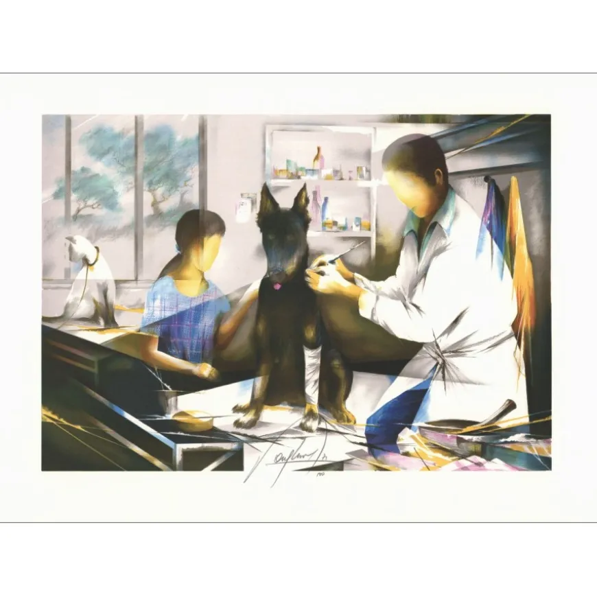 POULET Raymond - Lithographie originale "Les métiers : Le vétérinaire" 54x75cm