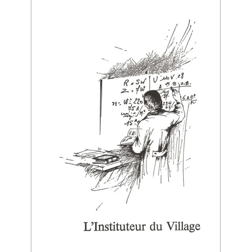 POULET Raymond - Lithographie originale "L'Instituteur du Village" 37x27cm - 1984