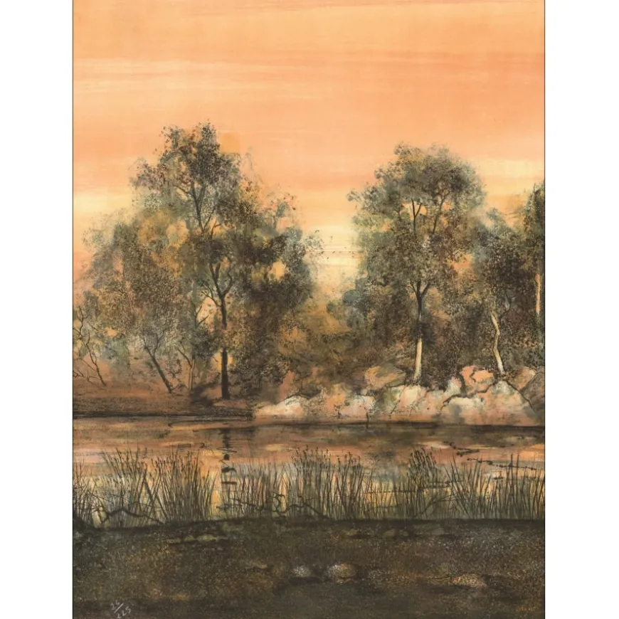 RIVERA Antonio - Lithographie originale "Bord de rivière" 75x53cm
