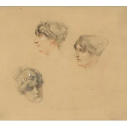ROYER Henri-Paul - Dessin original "Portraits de femmes" 25x30cm