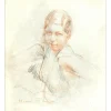 ROYER Henri-Paul - Dessin original "Portrait de femme" 18x16cm