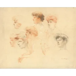 ROYER Henri-Paul - Dessin original "Portraits de femmes" 47x63cm