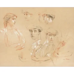 ROYER Henri-Paul - Dessin original "Portraits de femmes" 43x56cm