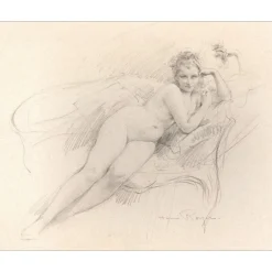 ROYER Henri-Paul - Dessin original "La Maja desnuda de Goya" 47x56cm