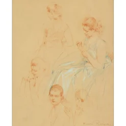 ROYER Henri-Paul - Dessin original "Portraits de jeune fille" 45x35 cm