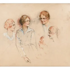 ROYER Henri-Paul - Dessin original "Portraits de femmes" 49x59 cm