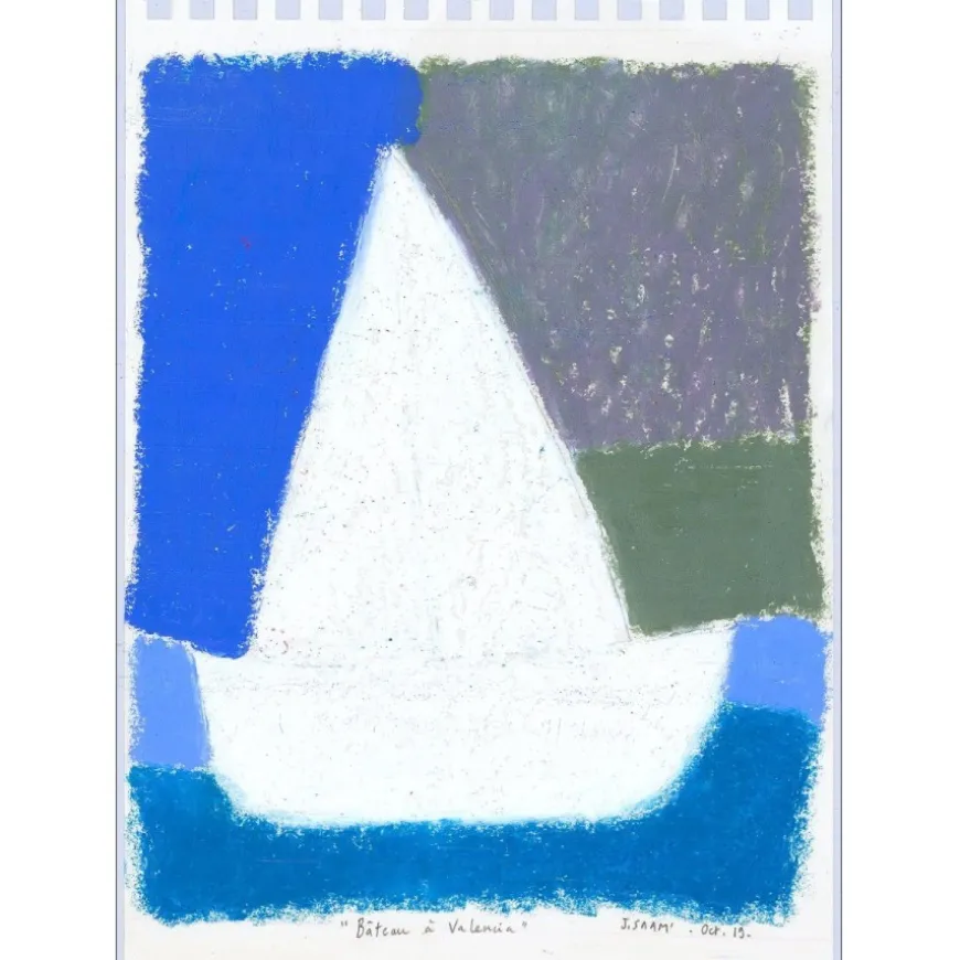 SAAM Jérôme - Dessin original au pastel sur papier "Bateau à Valencia" 28x21cm