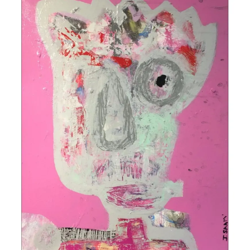 SAAM Jérôme - Dessin original à l'acrylique sur papier "Le Rockeur et le confettis" 41x32cm