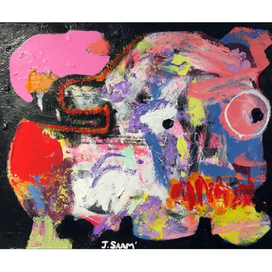 SAAM Jérôme - Dessin original à l'acrylique sur papier "Sanglier à Tiercelet" 32x41cm