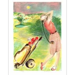 SALMON Michèle - Lithographie originale "Golfeur, Le Swing" 75x56cm