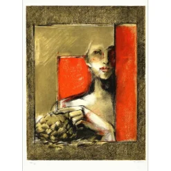 SALMON Michèle - Lithographie originale "Portrait de femme" - 76x54cm sur papier Japon