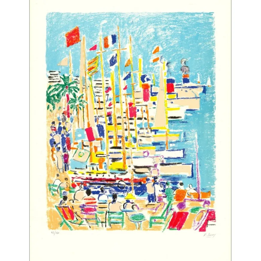 SAVARY Robert - Lithographie originale "Cannes, le Port" 76x56cm